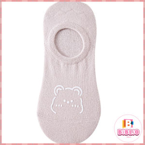 BIBLIO Boat Socks Female Shallow Mouth Bear Cute Japanese Cartoon Socks Spring And Summer Thin Socks Black Skin Tone White