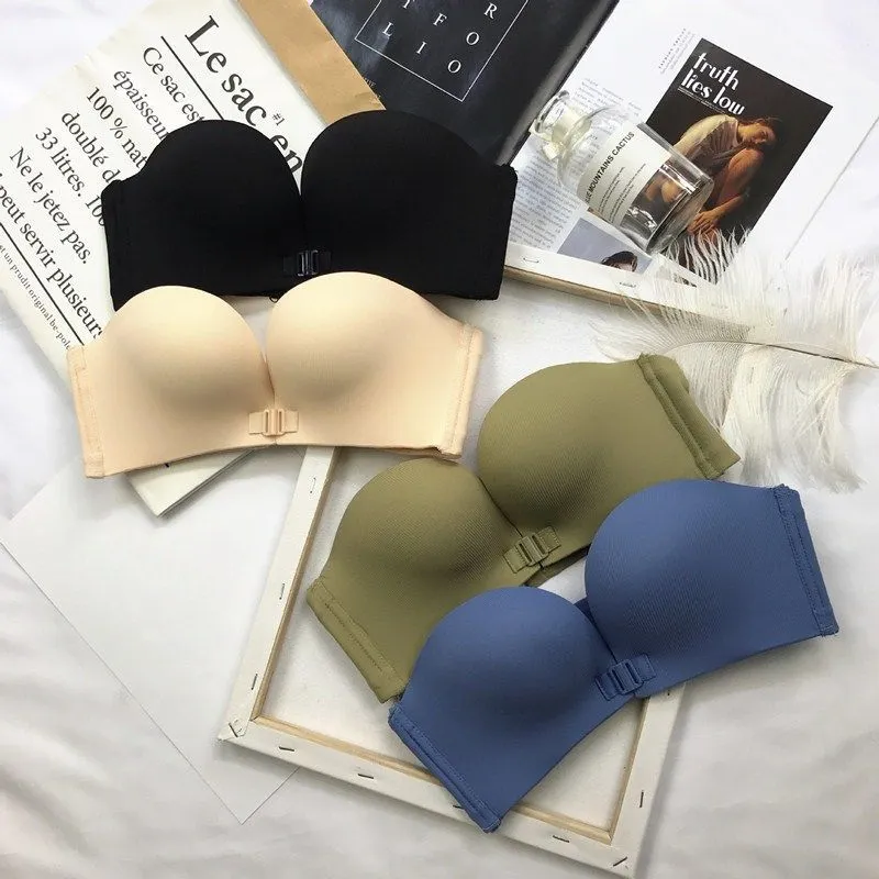 SHUNAICHI Front Closure Wireless Bras for Women Strapless Bra Push Up  Seamless Sexy Lingerie Soft Cozy Solid Invisible Bralette