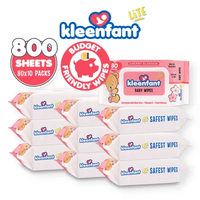 Kleenfant Lite Cherry Blossom Baby Wipes 80 Tender sheets 10 Packs Wet Wipes for Baby Newborn Kids