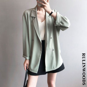 RULINWOODS Blazer Hàn Quốc Kiểu dáng rời Blazer màu rắn bộ đồ Blazer nữ công sở