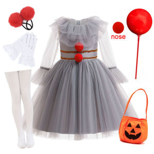Girls New Gray Joker Dress for Kids 2026 Halloween Carnival Cosplay Creepy Clown Costume Children Dress Up Party Clothes