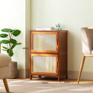 GENGYAN ตู้โชว์  ตู้โชว์โมเดล ตู้ไม้ไผ่ 2-6 ระดับ ตู้เก็บของ ห้องนั่งเล่นหลายชั้นตู้สําหรับหนังสือ ชั้นหนังสือไม้ไผ่
