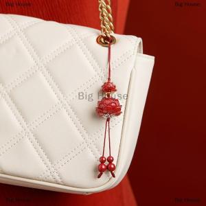 [COD] Big House Natural Cinnabar Lotus Car Keychain Chinese Style Lucky Phone Chain Bag Pendant Hanging