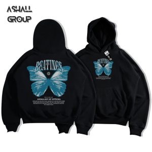 Ashall.sky Jaket Hoodie Boxy Pria Wanita Motif Beathing Warna Hitam Benhur Oblong Tanpa Tali