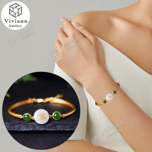 Viviann 24k gold plate Chinese style Bracelet Bangles Women Men Jewelry Fashion Girls Gold Jade bracelet Bangle With Letter Charms Bracelets For Women