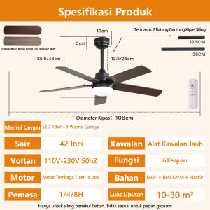 42-inch ceiling fan 6-speed low-noise DC motor high-power fan light for living room home bedroom inverter fan light ceiling fan light dining room bedroom home electric fan