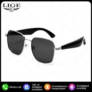 LIGE 2025 Fashion AI Smart Glasses Sunglasses Audio and Video Calls with UV Protective Lens Al Intelligent Wireless Translation Glasses