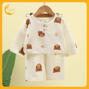 Kisss baby Childrens Home Clothes suit Mid-Sleeve ชุด แขน ยาว เด็ก  ชุดเสื้อผ้าเด็กแขนกลาง ผ้าฝ้ายก้อนเมฆสำหรับเด็กชายและเด็กหญิง เสื้อผ้าเครื่องปรับอากาศบางๆกลางกางเกงชุดนอนสูทลำลอง