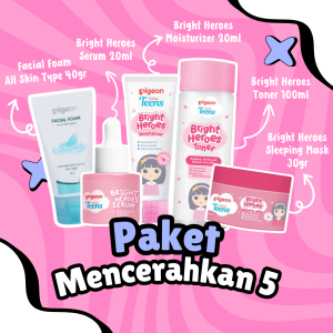 Pigeon Teens BRIGHT HEROES SERIES Skincare SET Paket Mencerahkan Wajah Remaja Niacinamide Infused