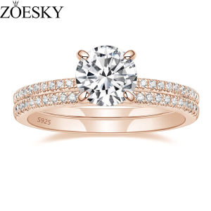 ZOESKY 1.25CT 925 Sterling Silver Rose Gold Sets Round CZ Engagement Rings promise rings Bridal Ring wedding bands for Women Size 4-10