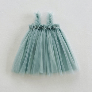 Rolanko 2Pcs Baby Girl Tulle Dress Sleeveless Toddler Birthday Party Dress Floral Sundress with Headband