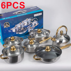 Stainless Steel Pot Uncoated Cookware Set Suitable for All Stoves c/w Visible Tempered Glass Lid