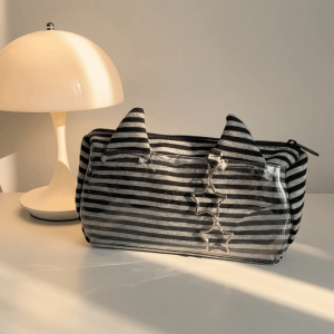 TFHDFHRG Multi-functional Striped Pencil Case Clear PVC Large Capacity Pencil Pouch Cute Rabbit Ear Star Pendant Pen Bag Girl