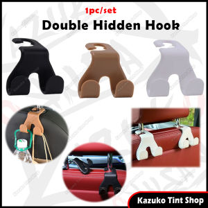 Dual Hook Double Hidden Hook 2 in 1 Car Headrest Hooks Phone Holder Hanging Up to 20kg Angkat Barang Handbag DIY Tablets Organiser Organizer Plastic Bag Recycle Bag 1pc/set