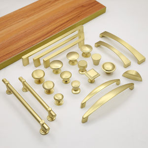 Modern Minimalist Furniture Cabinet Door Brass Handle Wardrobe Drawer Gold Brushed Copper Single-hole Handle 现代简约家具橱柜门黄铜拉手 衣柜 抽屉 金色铜拉丝单孔拉手 FUNIANQI
