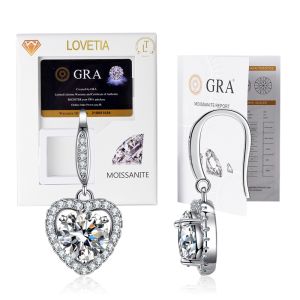 LOVETIA Anting Moissanite Perak Asli 925 1.0 Ct Hati Wanita Korea Earring Sertifikat GRA BTEZ008