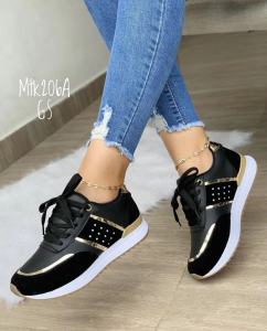 WomenS New Style Casual Flat Shoes Large Size Thick Sole Color Block Round Toe Lace-Up