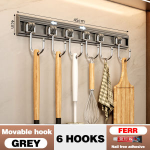 Kitchen Storage Sliding Track Hook Wall Mounted No Punching Required Mobile Kitchenware Storage Rack