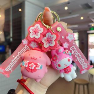 Cute Sakura Keychain Pink KT Cat Melody Kuromi Model PVC Toy Collection Cartoon Keyring Toy Peripheral Toys