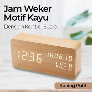 Jam Meja Digital LED Kamar Tidur Model Kayu Weker Alarm Hias Klasik Unik dan Lucu Aesthetic Charger