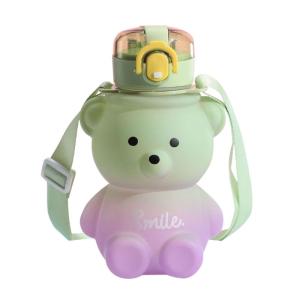 Cute Bear Kettle Straw Water Cup Summer Plastic Straw Drinking Cup Kids Water Bottle Large Capacity Water Bottle