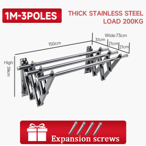 KEYCOOL Sampayan ng damit stainless steel heavy duty clothes hanging rack for clothes in wall mounted drying rack clothe rack adjustable foldable hanger clothes