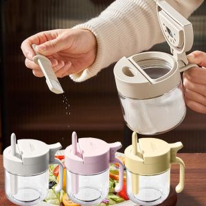 MILAN with Lid Glass Seasoning Jar With Spoon Leak-Proof Airtight Salt Organizer Easy To Clean 380ml Capacity Condiment Canister Kitchen