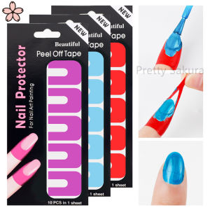 【Pretty Sakura】10Pcs/Sheet U-shape Nail Anti-overflow Sticker Peel Off Nail Protector Tape Spill-Proof Environmental Nail Tools