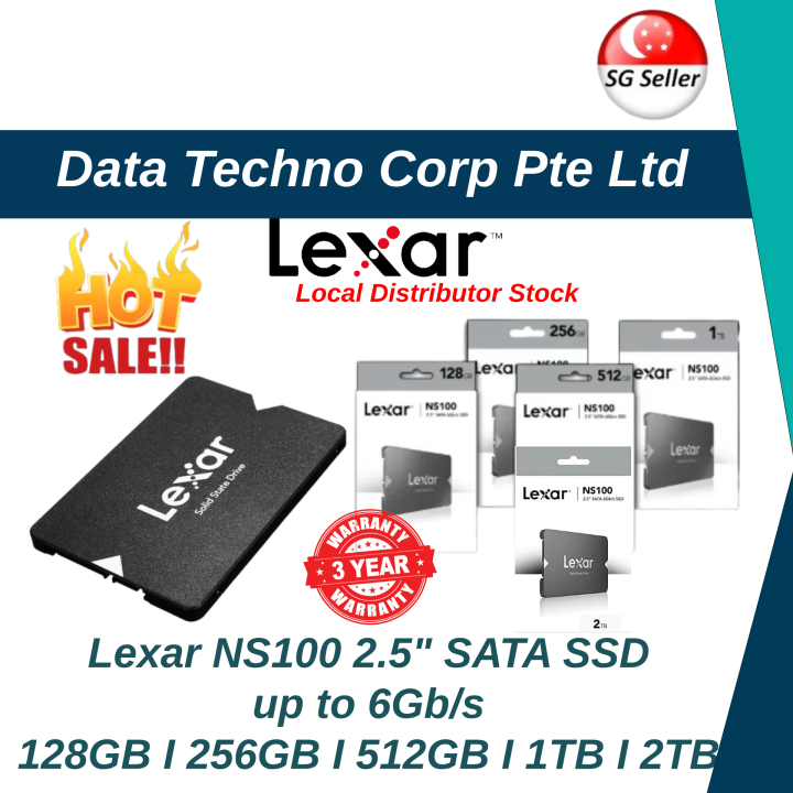 Lexar NS100 2,5 SATA III 6 Gb/s Interne SSD 2TB, SSD Schijf, Solid-State Drive, Tot 550 MB/s Lezen, interne SSD voor laptop, desktopcomputer/pc (LNS100X002T-RNNNG