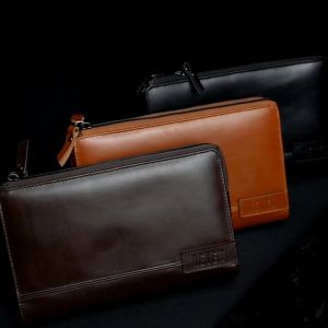 0Hand bag pria clutch original bahan kulit sapi asli tempat simpan uang dan Kartu