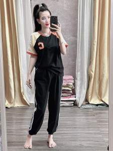 Set Đồ Bộ Cotton Quần Bo Chun - Áo In Số Thời Trang - Hàng Y Hình