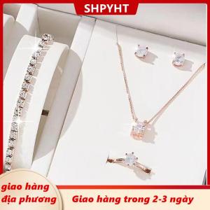 [COD] SHPYHT Giao hàng địa phương Phụ nữ sang trọng vòng Vòng cổ bông tai rhinestone vòng đeo tay nữ Phụ nữ giản dị trang sức Set