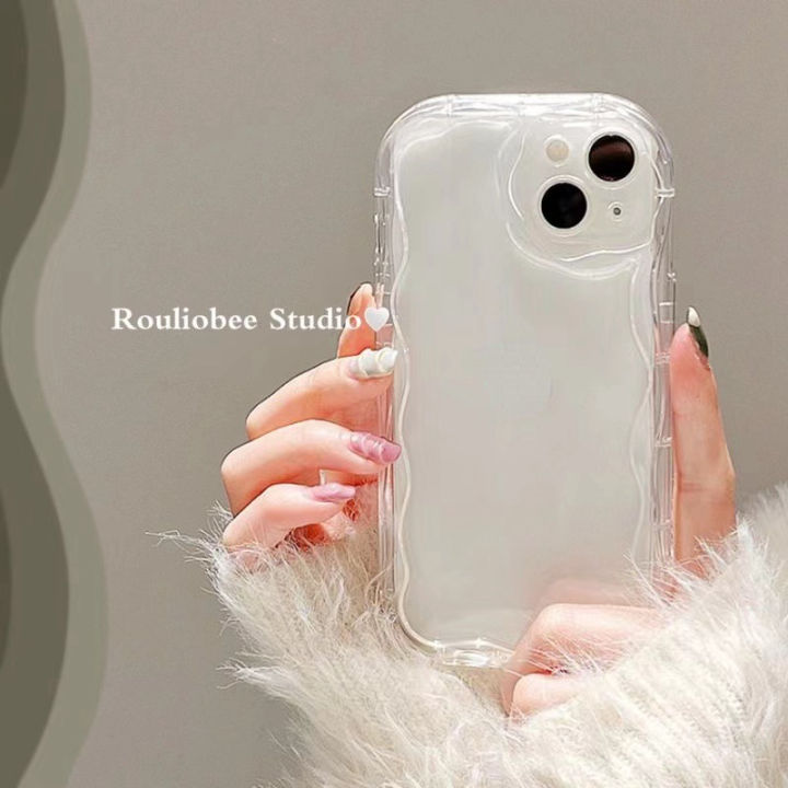 Transparent Cream Curve Phone Case For iPhone 16 15 14 13 12