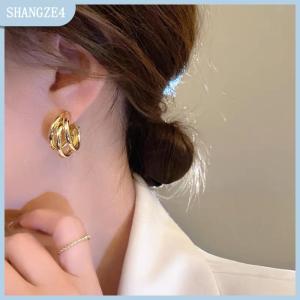 【SHANGZE4】 1 cặp thiết kế tối thiểu kim loại phóng đại hình học tai Stud Bông tai cho phụ nữ cô gái thời trang khí đồ trang sức bên phụ kiện đơn giản