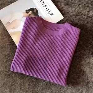 Knitted Tops Women Summer Korean Style Round Neck Short Sleeve Blouse Tops