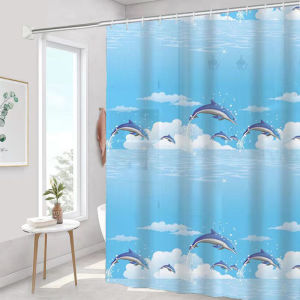 【12H Ship Local Delivery】180x180cm Bathroom Waterproof Shower Curtain Makapal Black White Gray Blue Beige Brown plaid ocean plant Flower Leaf Peva Waterproof Shower Curtain With 12 Hooks