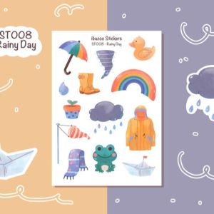 Sticker tự thiết kế - sticker sheet rainy day - hình dán sổ nhật kí bullet journal - unim035