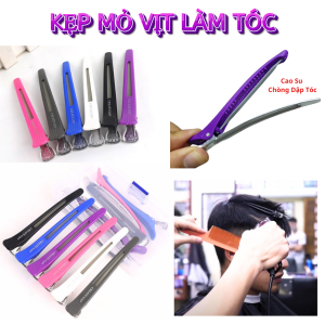 Kẹp mỏ vịt làm tóc có thun kẹp chống gãy tóc Kẹp tóc cá sấu cố định tóc khi nhuộm giao màu ngẫu nhiên - (6 cái/bịch).