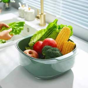 Double-Layer Vegetable Wash Basin Drain Basket Kitchen Plastic Vegetable Dish Wash Vegetable Basket Wash Fruit Strainer Basket