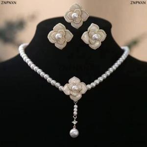 [COD] ZNPNXN Flower Jewelry Set Women Sweet Elegant Necklace Earrings Ring Sweet Choker Fashion Wedding Jewelry