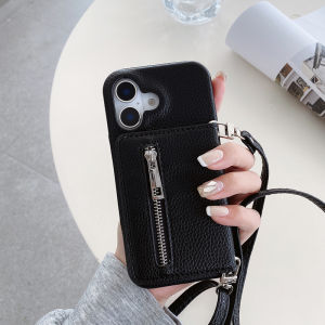 Zipper Purse Magnetic Buckle Card Holder Wallet PU Leather Shockproof Case Mirror Makeup Strap Crossbody Lanyard Wallet Case for iphone 16 Pro Max 15 14 13 12 iphone 11 XS MAX XR 7 8 Plus Case
