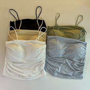 เสื้อสายเดี่ยวสีพื้น มีบราในตัว ผ้านิ่มๆ ผ้ายืดใส่สบาย ผู้หญิง