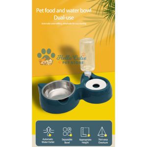 Hello Cutie-Double cat bowl protects the cats neck and prevents tipping over of the food and 500ml water bowls