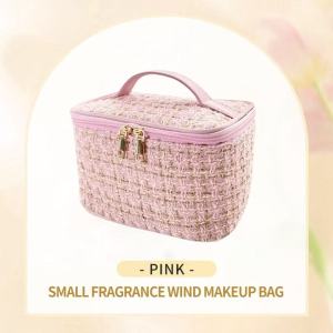 VIVI BAG#8989 Functional small make-up case bag square canvas smooth top handle and an accentuating double gold zipper closureperfect for travel or daily vanity organization.