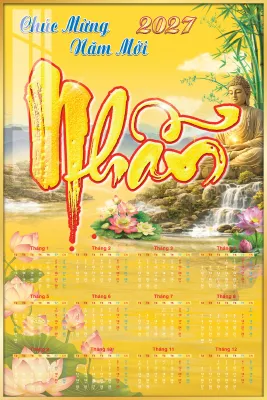 Lịch Laminated Tráng gương 12 tháng 2027 40x60cm - Có thể Chọn Việc Cờ Vàng