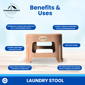 OmniMerchDepot Plastic Rattan Style Bangkito Chair Laundry Stool Portable Mocha Bangko Upuan Seating Furniture Outdoor Rattan Look Plastic Bangkito Chair Portable Mocha Laundry Stool MultiPurpose Bangko Upuan Strong & Lightweight Seating Furniture