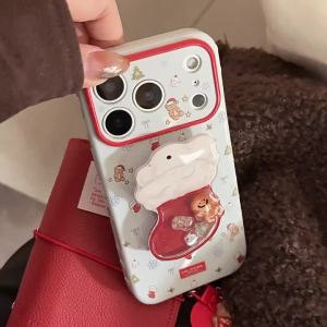 ซองศัพท์แบบเขย่าถุงเท้าคริสต์มาส iphone17 เหมาะสำหรับแอปเปิ้ล 16promax จี้ 15 การ์ตูน 13 นุ่ม