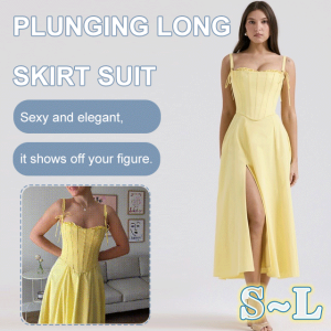Yellow bustier long skirt Cubic temperament set Keel tie bustier long skirt