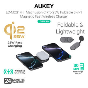 Aukey LC-MC314 MagFusion C Pro Qi2.2 25W Foldable 3-in-1 Magnetic Fast Wireless Charger (24 Months Warranty)