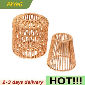 PkYeG 1 Piece Vintage Hanging Lampshade Handmade Woven Lamp Shade For Living Room Bedroom Hotel Simulated Rattan Light Fixture